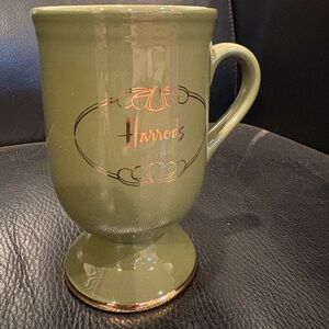 4 Harrods Forest Green Porcelain Mugs with Gold Logo x4
